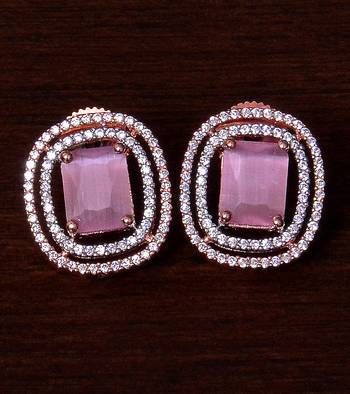 Rose Gold Plated Pink Stone Embellished American Diamond Stud 216ED293 2