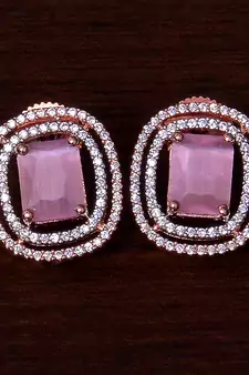 Rose Gold Plated Pink Stone Embellished American Diamond Stud 216ED293