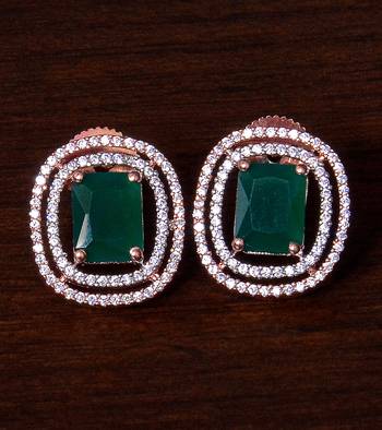 Rose Gold Plated Emerald Embellished American Diamond Stud 216ED294 1
