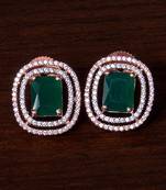 Rose Gold Plated Emerald Embellished American Diamond Stud 216ED294