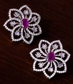 Ruby Embellished Rhodium Plated American Diamond Earrings 216ED296