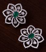Emerald Embellished Rhodium Plated American Diamond Earrings 216ED297