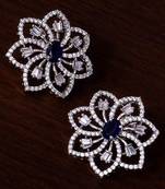 Sapphire Embellished Rhodium Plated American Diamond Earrings 216ED298