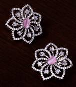 Pink Stone Embellished Rhodium Plated American Diamond Earrings 216ED299