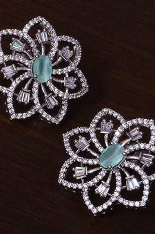 Mint Stone Embellished Rhodium Plated American Diamond Earrings 216ED300