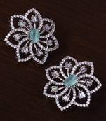 Mint Stone Embellished Rhodium Plated American Diamond Earrings 216ED300