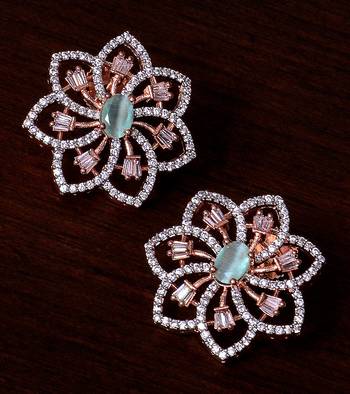 Mint Stone Embellished Rose Gold Plated American Diamond Earrings 216ED301 1