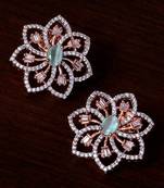 Mint Stone Embellished Rose Gold Plated American Diamond Earrings 216ED301
