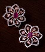 Ruby Embellished Rose Gold Plated American Diamond Earrings 216ED303