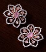 Pink Stone Embellished Rose Gold Plated American Diamond Earrings 216ED305