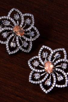 Black Gold Plated Champagne Stone Embellished American Diamond Earrings 216ED306