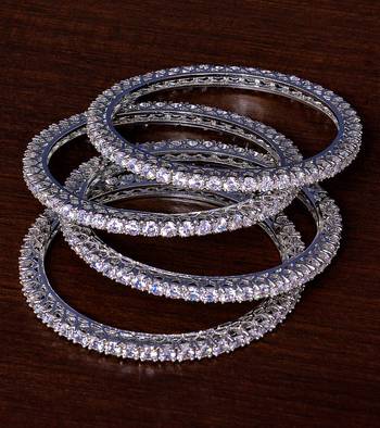 Rhodium Plated AAA CZ Embellished American Diamond Bangles BD419 1