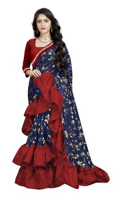 Blue printed fancy fabric saree with blouse 1