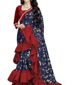 Blue printed fancy fabric saree with blouse