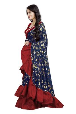 Blue printed fancy fabric saree with blouse 2