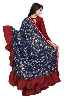 Blue printed fancy fabric saree with blouse 3