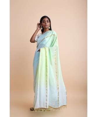 Blue Ombre Saree Without Blouse 1