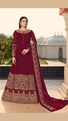Maroon embroidered faux georgette salwar 1
