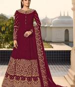 Maroon embroidered faux georgette salwar
