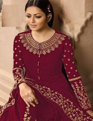 Maroon embroidered faux georgette salwar 2