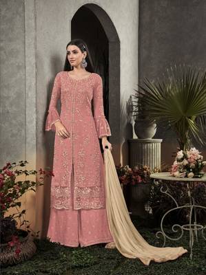 Light-pink embroidered faux georgette salwar 1