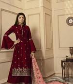 Red embroidered raw dupion silk salwar