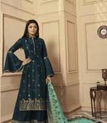 Sea-green embroidered raw dupion silk salwar