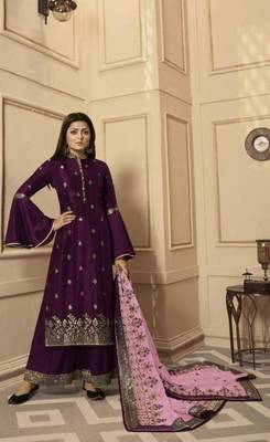 Purple embroidered raw dupion silk salwar 1