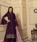 Purple embroidered raw dupion silk salwar