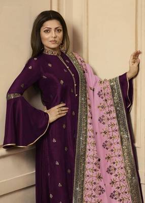 Purple embroidered raw dupion silk salwar 2