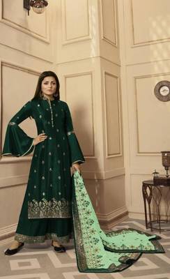 Green embroidered raw dupion silk salwar 1