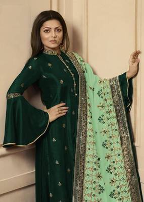Green embroidered raw dupion silk salwar 2