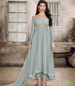 Grey embroidered faux georgette salwar
