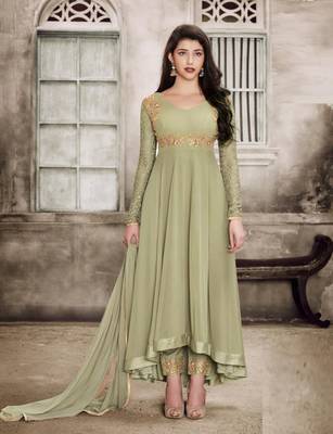 Light-green embroidered faux georgette salwar 1