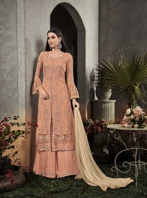 Light-orange embroidered faux georgette salwar 1
