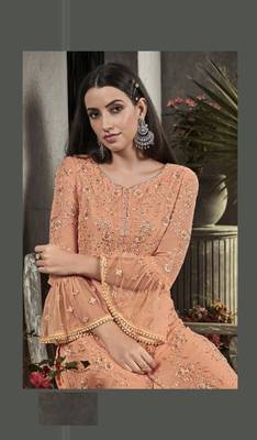 Light-orange embroidered faux georgette salwar 2