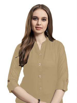 Beige plain rayon kurtas-and-kurtis 4