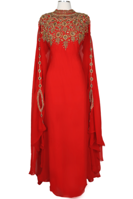 Red Georgette Zari Embroidered Islamic Farasha 1