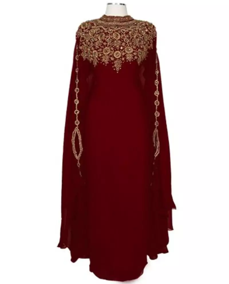  Maroon embroidered georgette islamic-kaftans 