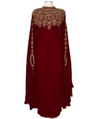  Maroon embroidered georgette islamic-kaftans  1