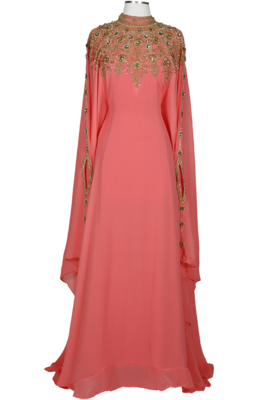 Peach Colour embroidered georgette islamic-kaftans  1