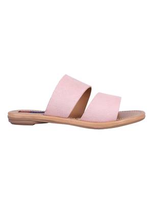 suede Stylish Embriodery Blue Flat Sandal For Women 2