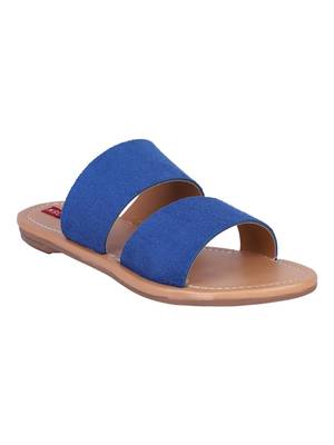 suede Stylish Embriodery Blue Flat Sandal For Women 1