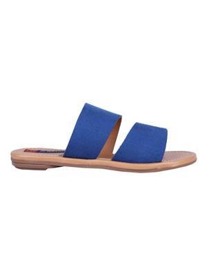 suede Stylish Embriodery Blue Flat Sandal For Women 2
