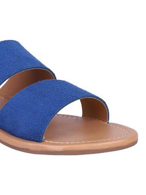 suede Stylish Embriodery Blue Flat Sandal For Women 5