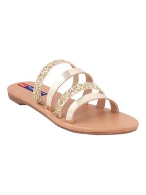 pu Stylish Embriodery metallic Flat Sandal For Women 1