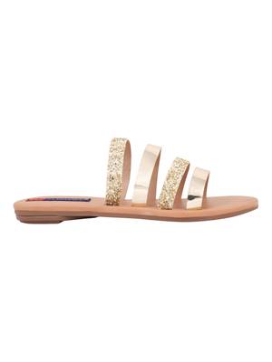 pu Stylish Embriodery metallic Flat Sandal For Women 2
