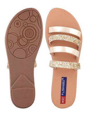 pu Stylish Embriodery metallic Flat Sandal For Women 4