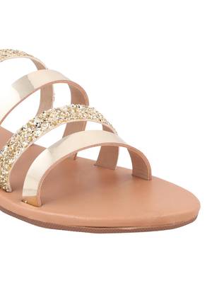 pu Stylish Embriodery metallic Flat Sandal For Women 5