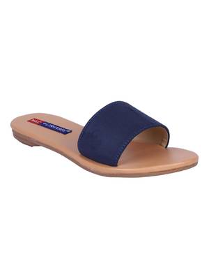 suede Stylish Embriodery blue Flat Sandal For Women 1